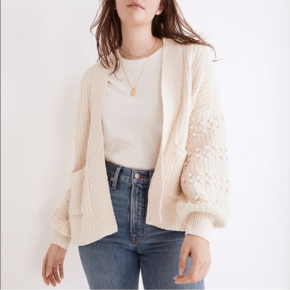 Madewell Bobble Sleeve Open Front Cardigan Sweater in Cream Sz XS